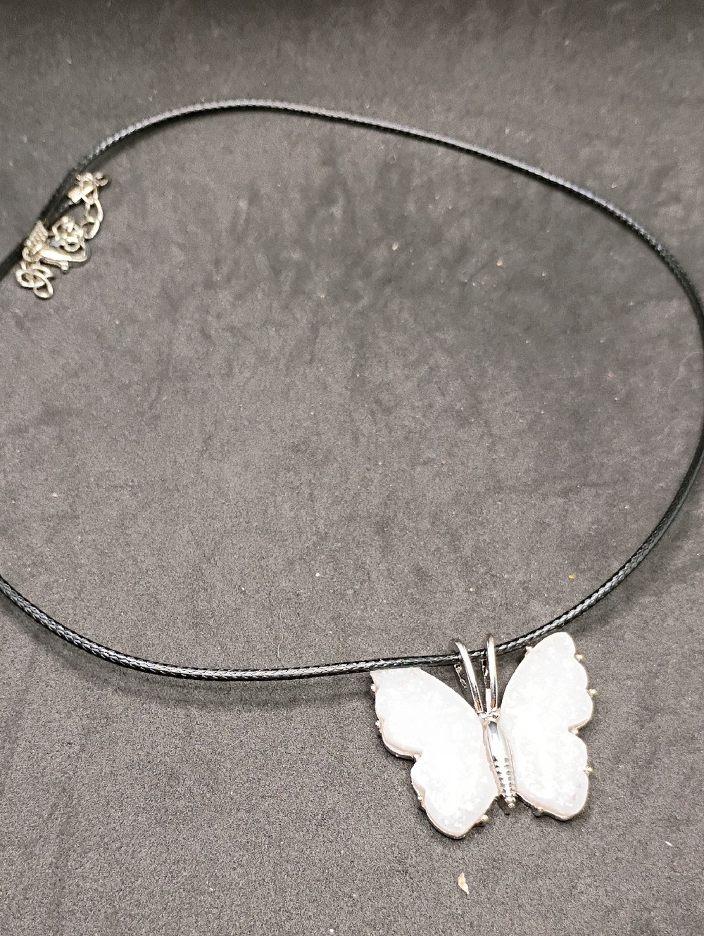 White Butterfly Pendant Cord Necklace